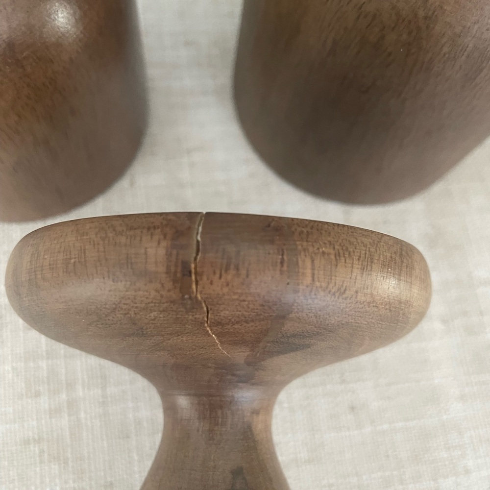Crate & Barrel set of 3 Elegant Brown Wooden Candle Holders. - Picture 5 of 6